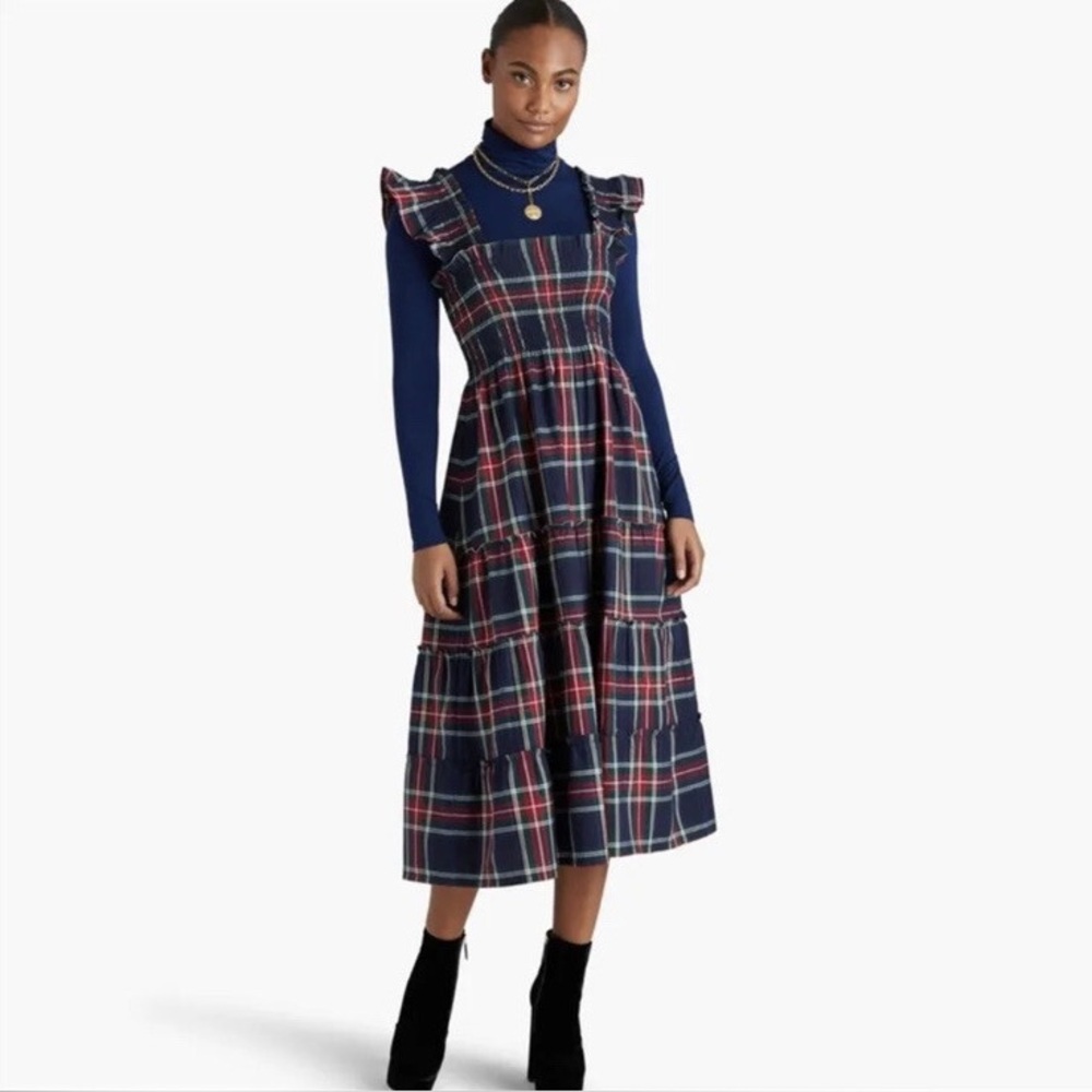 HILL HOUSE The Ellie Nap Dress Tartan Plaid Cotton Midi Size XS - Picture 2 of 10
